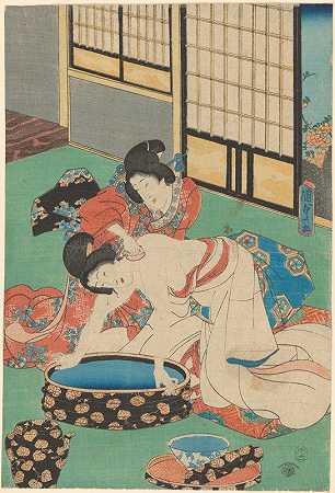 《女人靠在浴缸上，被女佣洗澡》，作者：宇川久奈田（丰木三世）
