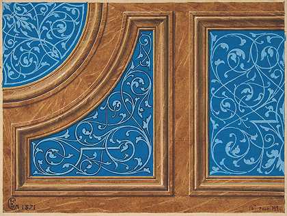Jules Edmond Charles Lachaise的“镶有彩绘面板的木质镶板的局部设计”