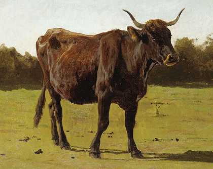 奥古斯特·邦赫（Auguste Bonheur）的《一头奶牛在草地上吃草》