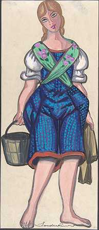 谢尔盖·尤里耶维奇·苏代金（Sergey Yurievich Sudeikin）的《穿着挤奶女工拿着桶的女人》