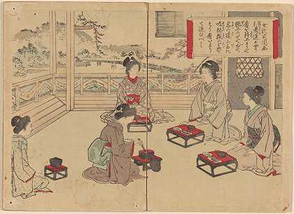 “吃饭的方式”，摘自《女性礼仪图片》（Onna Reishiki Zuga），作者：Bunkyu Sakura