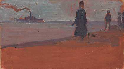 埃贡·席勒从海滩上看到的蒸汽船