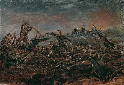 安东·罗马科的《在燃烧的废墟前的战场上的死者之舞》