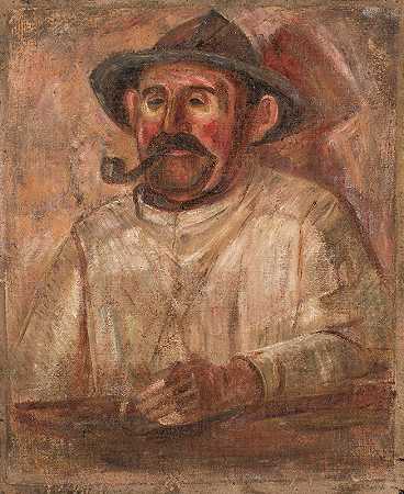 塔德乌什·马科夫斯基（塔德乌什·马科夫斯基）的《戴帽子拿烟斗的男人半身像》