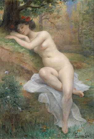 亨利·阿德里安·塔努克斯的《森林风景中的女性裸体》