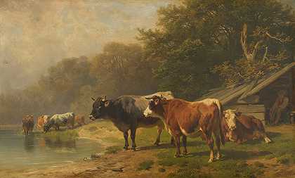Friedrich Voltz的《Rinder am Seeufer》