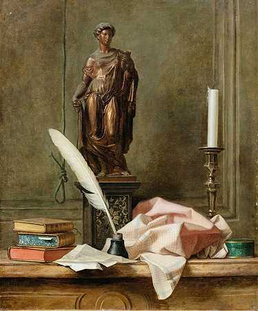 托马斯·日尔曼·约瑟夫·杜维维耶的《雕像和墨水井的静物》