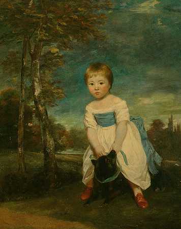 乔舒亚·雷诺兹爵士的风景画中，主人威廉·卡文迪什（William Cavendish）跨着一只黑狗站立的肖像