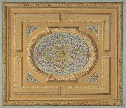 朱尔斯·爱德蒙德·查尔斯·拉查伊斯（Jules Edmond Charles Lachaise）设计的用橡树叶带装饰的天花板和卷轴和圆环的中央面板