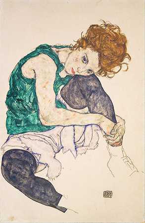 埃贡·席勒的《膝盖弯曲的坐着的女人》（Adele Herms）