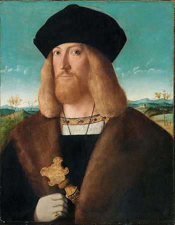 巴托洛梅奥·威尼托（Bartolomeo Veneto）的《一个留着胡子的男人的肖像，半身，穿着毛皮衬里外套，手持匕首》