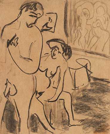 恩斯特·路德维希·凯尔希纳（Ernst Ludwig Kirchner）的《在工作室里洗澡的情侣》