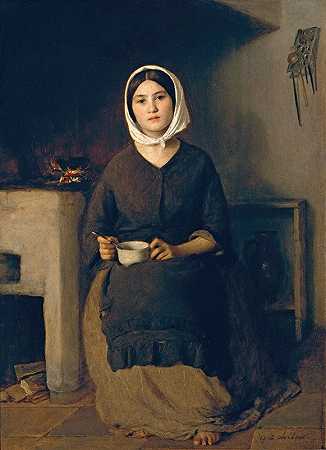 约翰·巴普蒂斯特·赖特的《农民厨房里坐着的女人》