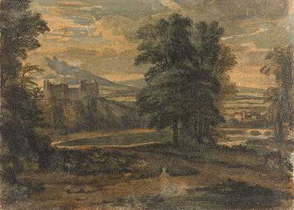托马斯·萨利（Thomas Sully）的《山、城堡、树木和湖泊风景》