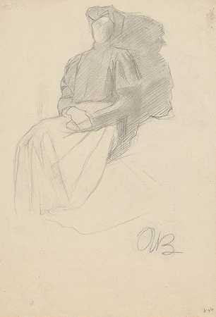 翁贝托·博乔尼的《穿着深色衬衫的坐着的女人》