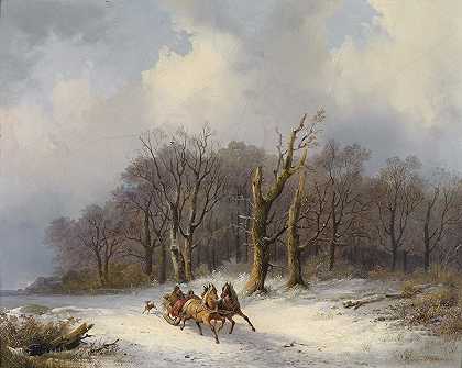 Remigius Adrianus van Haanen的《冬季风景与马雪橇》