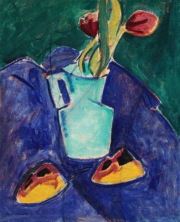 阿尔弗雷德·亨利·莫雷尔的《绿花瓶里的郁金香》
