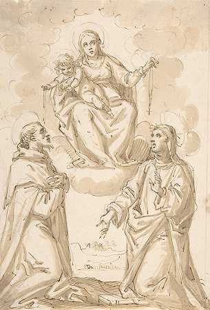 彼得罗·梅拉的《圣多明尼克和锡耶纳圣凯瑟琳的圣母与圣婴》