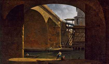“圣母院的桥和泵，从盖斯夫雷斯码头的拱顶上看，奥古斯特·雅克·雷涅尔