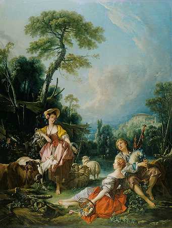 François Boucher的《与风笛手的田园》