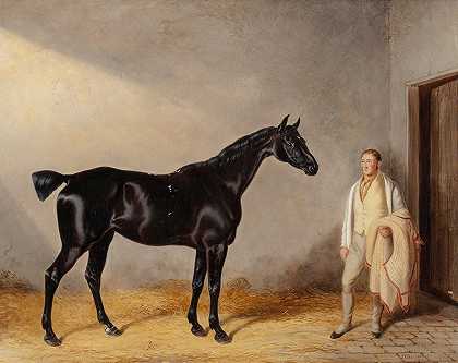 威廉·巴拉德（William Barraud）的《黑暗海湾猎人与马厩里的新郎》