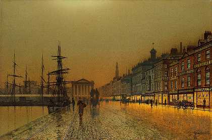 约翰·阿特金森·格里姆肖的《夜晚的格林诺克港》