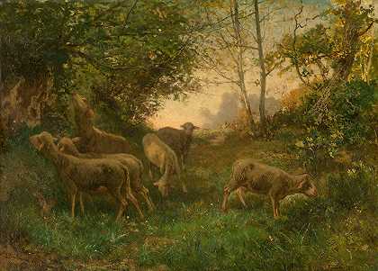 希波利特·布伦格的《森林边缘的羊》