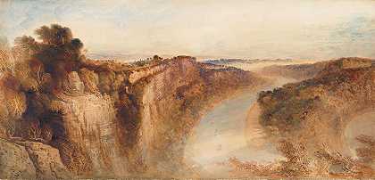 约翰·马丁的《怀伊河的景色，朝向切普斯托》