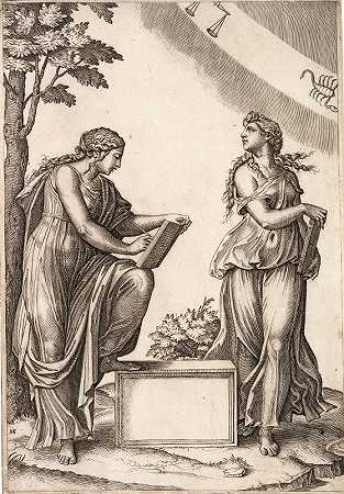 马坎托尼奥·雷蒙迪的《天秤座和天蝎座的两个女人》
