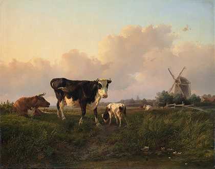 Jan Bedijs Tom的《有牛的平坦风景》