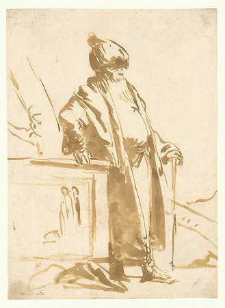 乔瓦尼·多梅尼科·蒂波洛的《一个穿着东方服装的老人，站在异教徒祭坛旁》