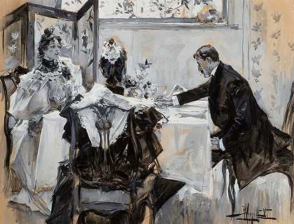 阿尔伯特·贝克·温泽尔的《男人和女人的晚餐》