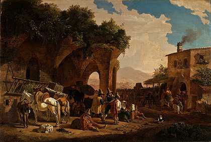 海因里希·比克尔的《意大利奥斯特利亚面前的场景》