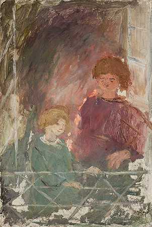 塔德乌什·马科夫斯基的《阳台上的两个孩子》