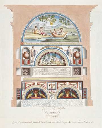 “墓室的正面，在字母Q的平面图中注明在S.Pancrazio门外的科尔西尼主教的别墅中发现