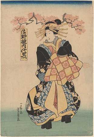 Utagawa Kuniyoshi的“女性身材，头发穿着黄色别针台鞋”