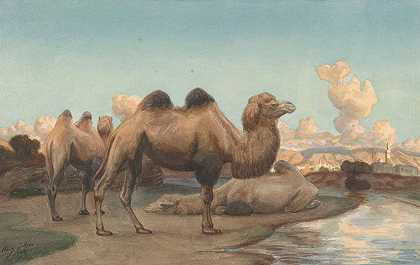 August Le Gras的《风景中的骆驼》