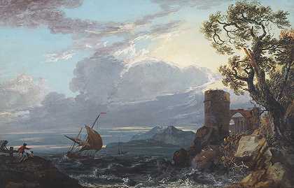 保罗·桑德比的《城堡废墟与人物的风暴海》