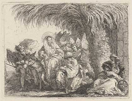 乔瓦尼·多梅尼科·蒂波洛的《约瑟夫与孩子跪在驴子上的玛丽面前》