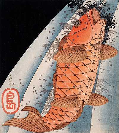 Yashima Gakutei的《鲤鱼在瀑布上游泳》