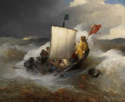 Andreas Achenbach的《暴风雨海上的渔船》