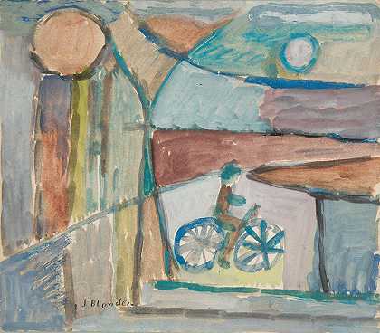 萨萨·布隆德（亚历山大·萨萨·布朗德）风景背景中的一名骑车人