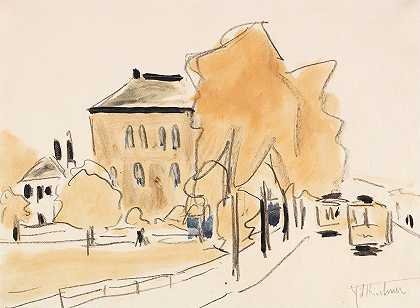 恩斯特·路德维希·凯尔希纳（Ernst Ludwig Kirchner）的《有两辆电车的城市风景》