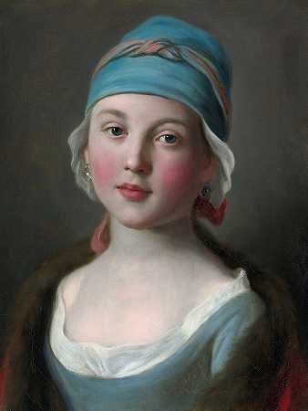 Pietro Rotari的《一个穿着蓝色裙子的俄罗斯女孩的肖像》