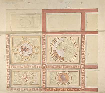 Jules Edmond Charles Lachaise设计的带有罗马钥匙边框的彩绘面板装饰前厅天花板