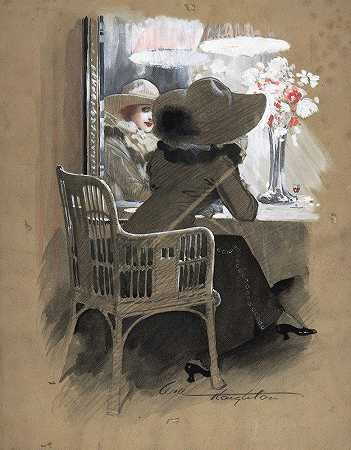 威尔·霍顿（Will Houghton）的《坐在桌子旁的女人肖像》