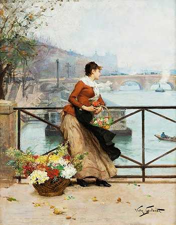 维克托·加布里埃尔·吉尔伯特《巴黎艺术桥上的花贩》