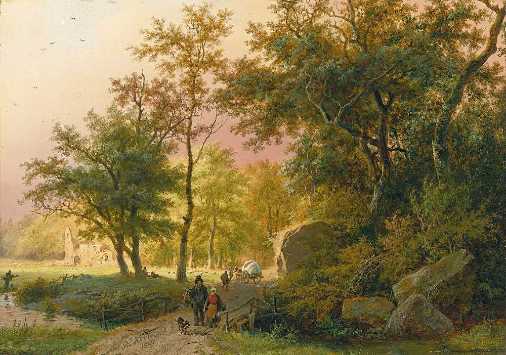 Barend Cornelis Koekkoek的《路上的旅行者》