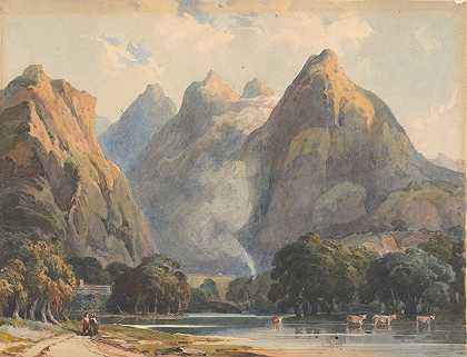 托马斯·萨利（Thomas Sully）的《溪流、奶牛和人物的山景》