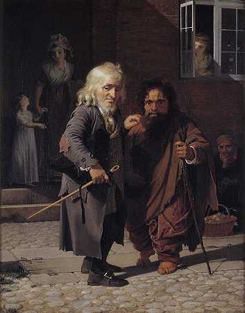 “两个小矮人Obligeert，一个犹太辫子丝带小贩，在哥本哈根一条街上的罗马小矮人Bajocco旁边”